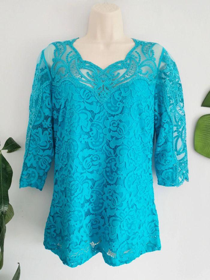 Top bleu turquoise strass et dentelle Eden Rose Taille 5 - XL - photo numéro 9