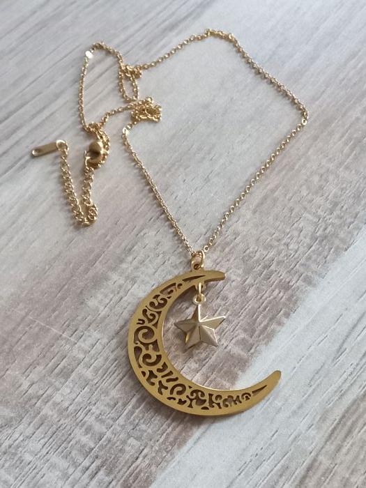 Collier doré quart de lune et étoile - photo numéro 2