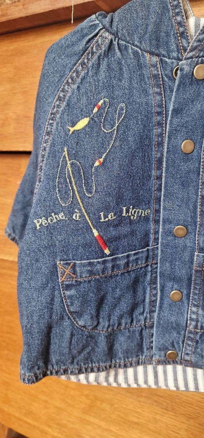 Veste vintage denim doublée Catimini avec détails brodés en taille 6 mois / 60 cm - photo numéro 3