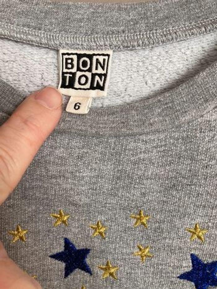 Bonton Sweat 6 ans gris étoiles dorées et bleues - photo numéro 3