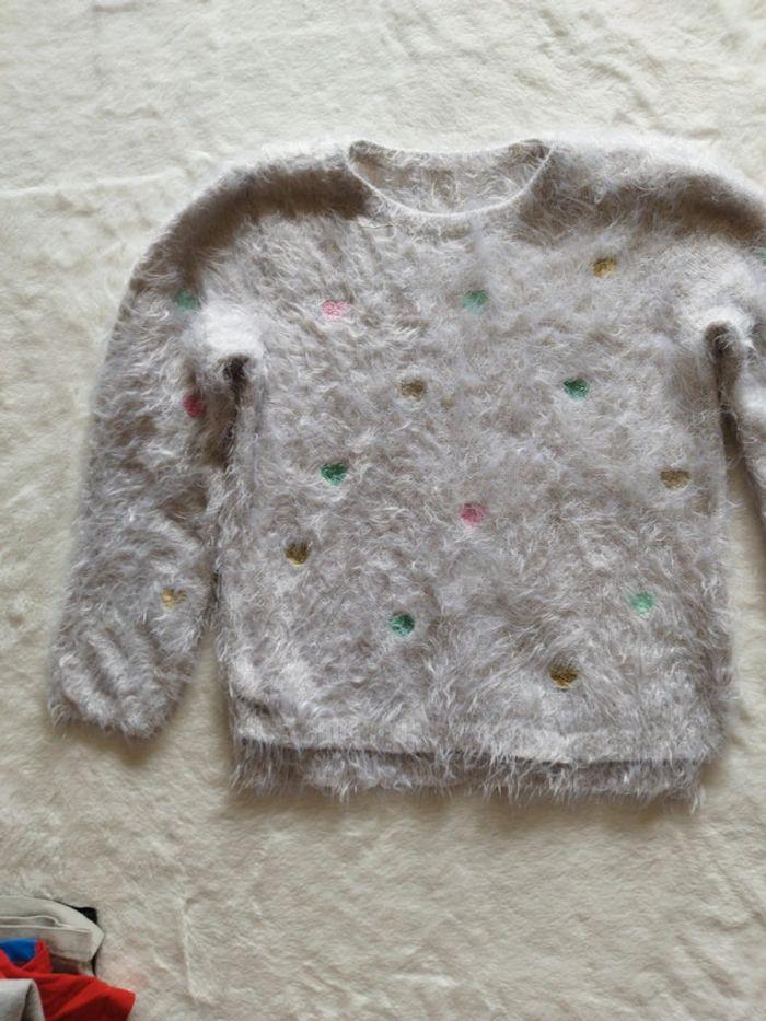 Pull fille doux gris blanc taille 8/10ans - photo numéro 2