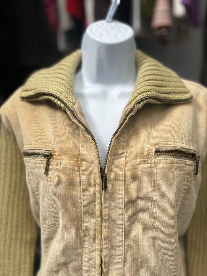 Y2K veste biker col roulé beige S/M - photo numéro 4