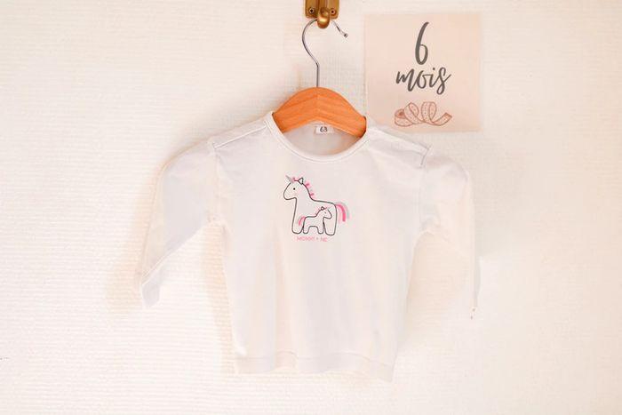 T-shirt blanc manches longues licornes, 6 mois - photo numéro 1