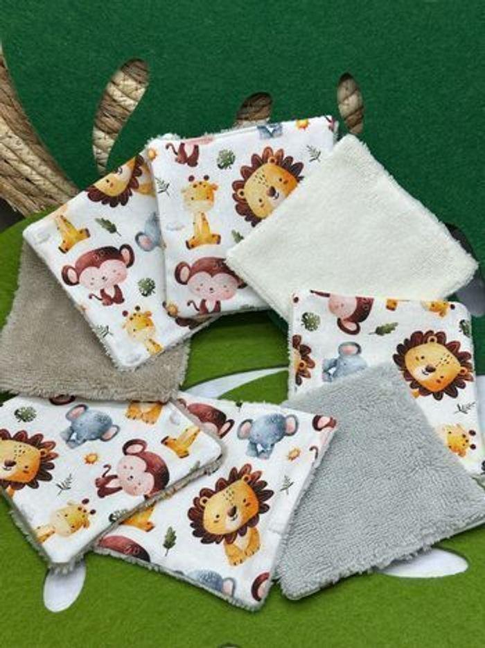 Lingettes lavables lot de 8 motifs savane en  micro  éponge bambou certifiée oeko-tex - photo numéro 1