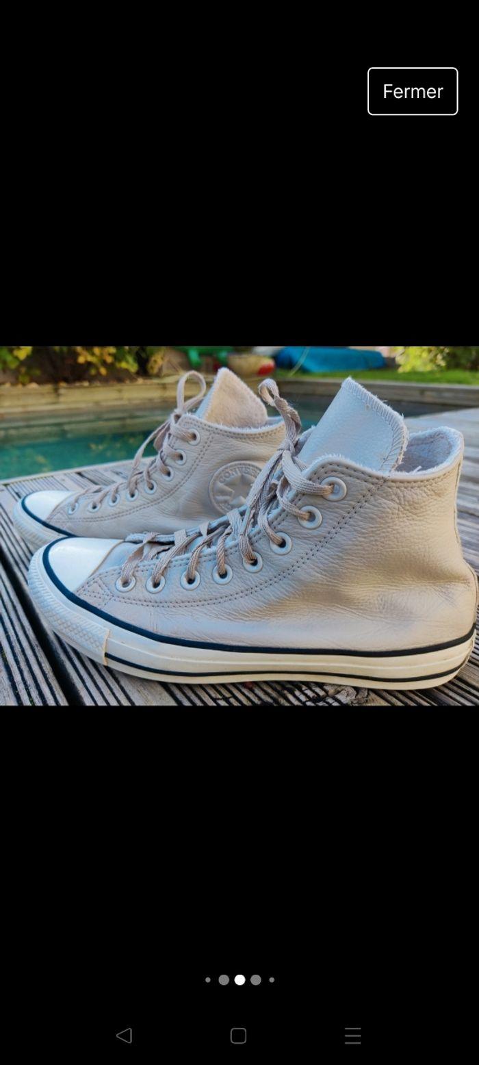 Converses fourrées beige crème cuir pointure 40 25,5cm - photo numéro 3