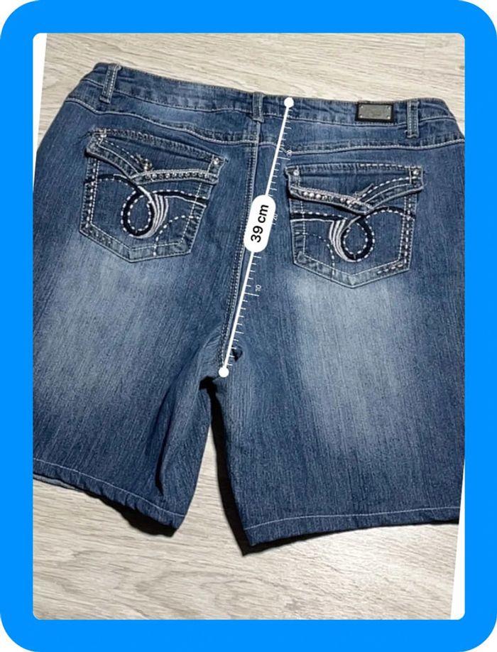 🩳 Short vintage brodé hip hop en jean Bleu Taille XL 🩳 - photo numéro 5