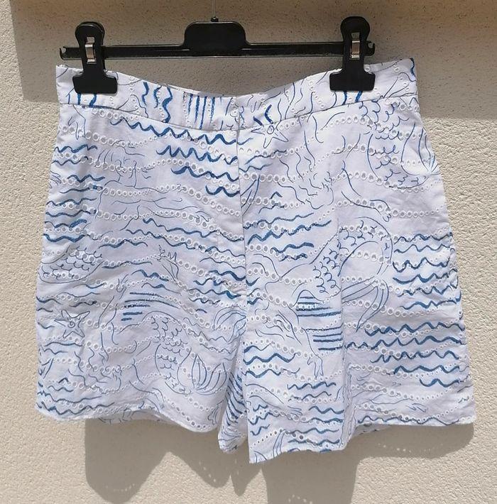 Short broderie anglaise blanc bleu sirène etoile de mer Taille 38 Kenzo - photo numéro 9