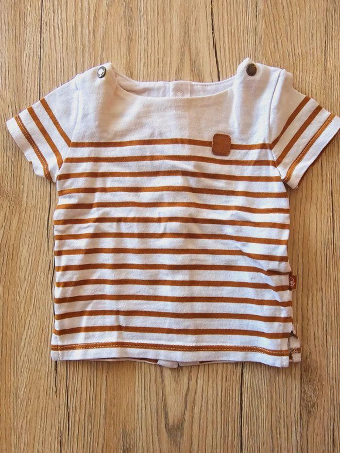 T-shirt rayer blanc marron 3 mois bébé garçon