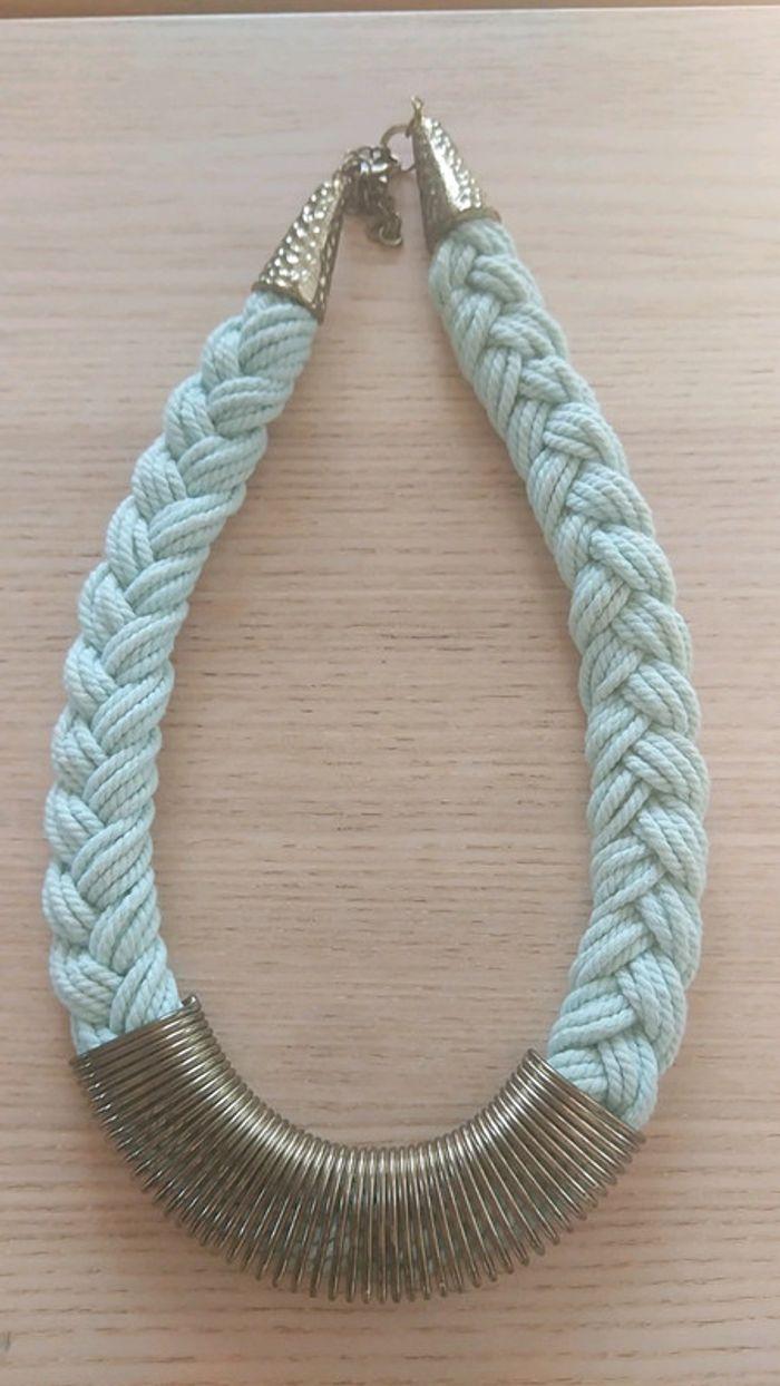 Collier ethnique fantaisie coton métal argenté - photo numéro 1