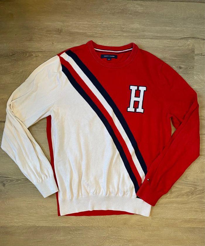 Pull col rond Tommy Hilfiger rouge, blanc, bleu taille S - photo numéro 1