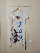 T-shirt long Desigual blanc brillant taille L