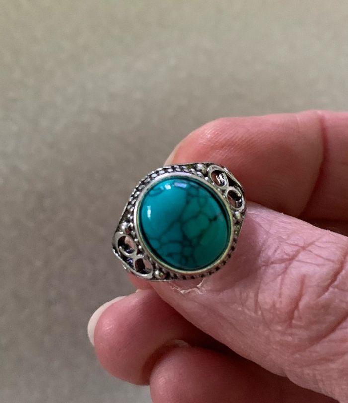 Bague vintage argentée bleue turquoise taille 52/53 - photo numéro 2