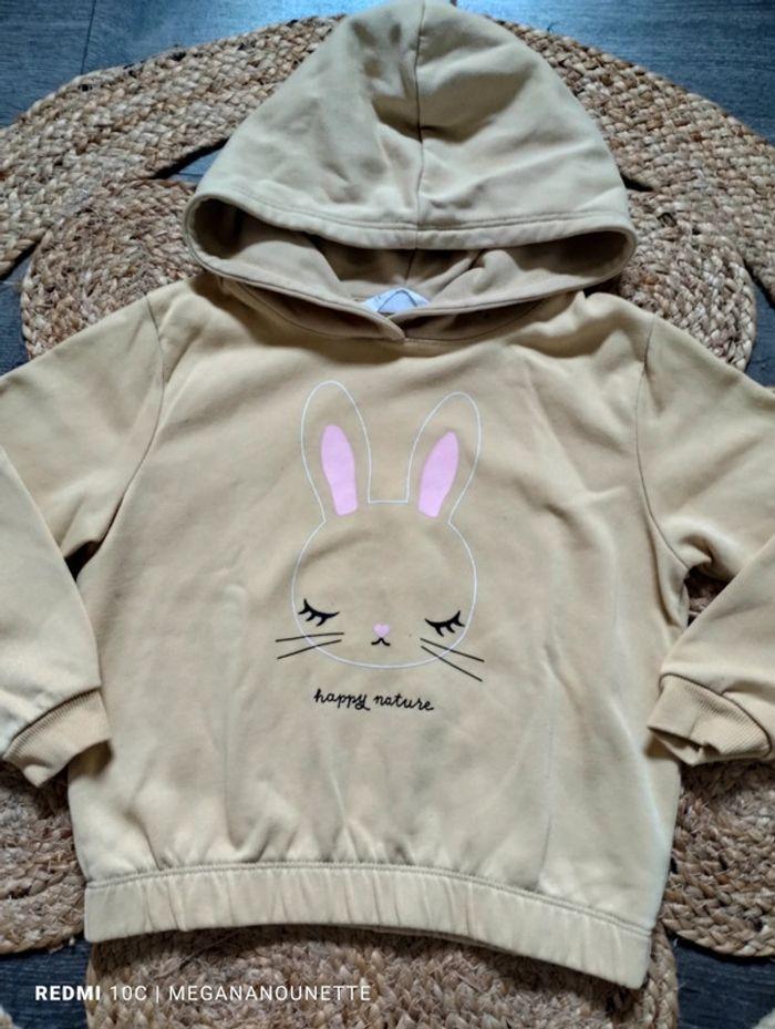 🦋 Joli sweatshirt Lapin à capuche Jaune poussin 4 ans H&M - photo numéro 2