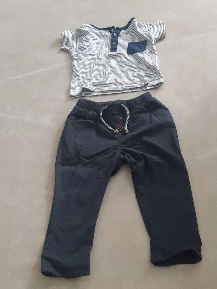 Pantalon chino et tee-shirt rayé t. 24mois - photo numéro 1