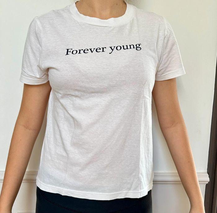 Haut t-shirt « forever young » blanc Monoprix femme - photo numéro 1