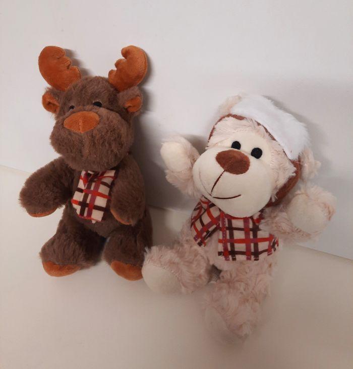 Lot de 2 peluches de Noël Renne et Ours - photo numéro 2