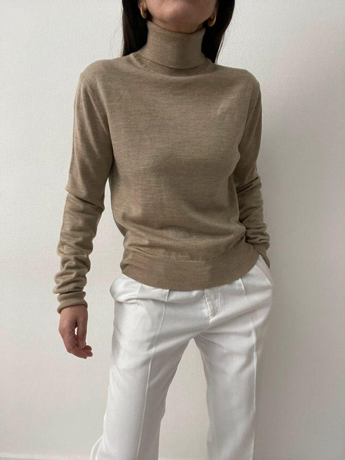 Pull col roulé ajusté beige - photo numéro 2