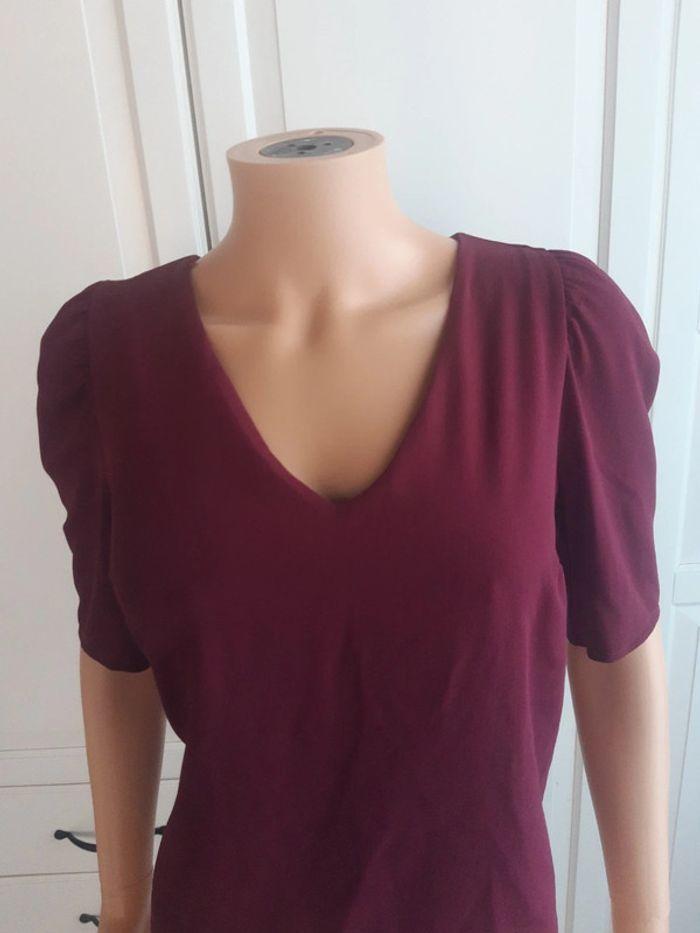 Tee-shirt blouse manches courtes avec brassière intégrée rouge bordeaux taille S 36 Etam - photo numéro 3