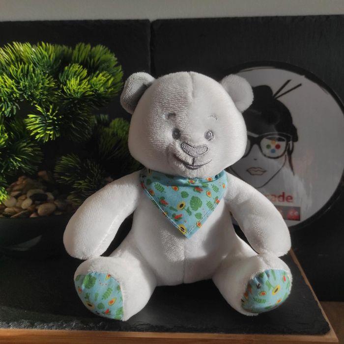 Doudou Peluche Ours Musti Mustela Rose Gris Plush Bandana Vert #geektradedoudou - photo numéro 1