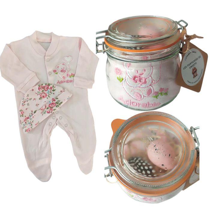 Cadeau naissance dans bocal Pyjama+ bonnet naissance - photo numéro 1