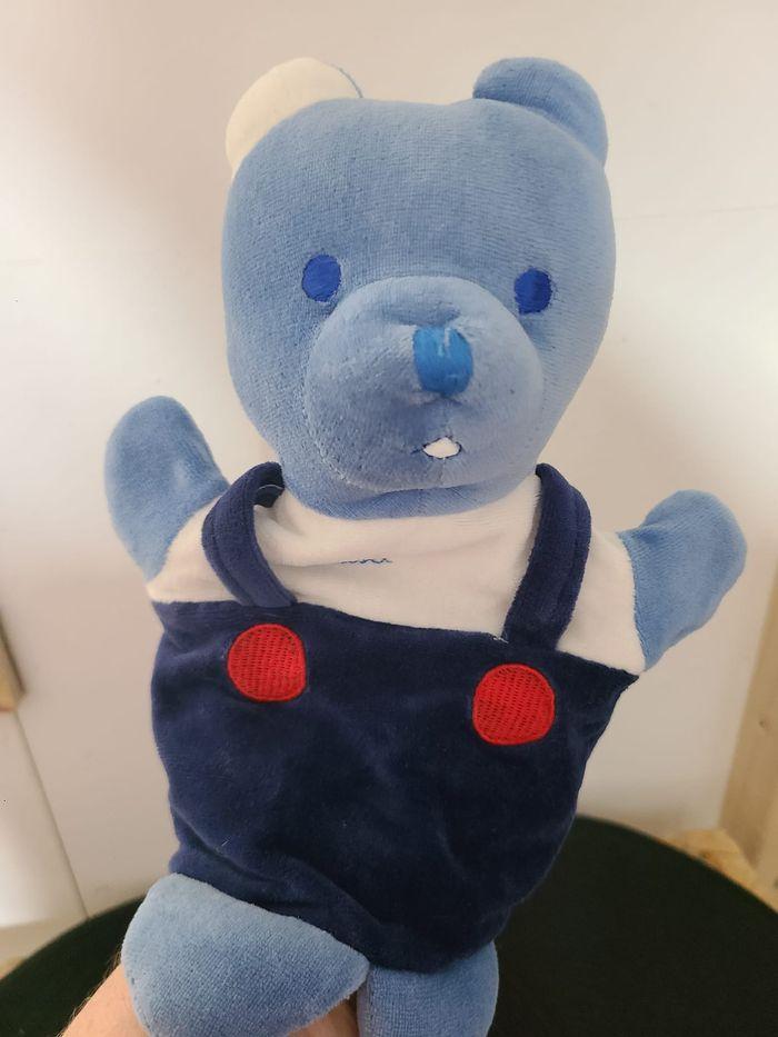 Doudou Ours Marionnette Bleu et Blanc Musti Mustela - photo numéro 3