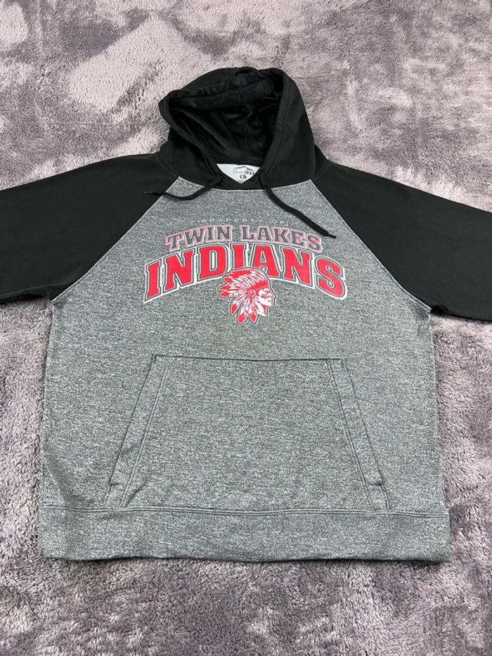 👕 Sweat à capuche Veste University Rare Vintage y2k 90s 2000s Twin Lakes Indians Gris Taille L 👕 - photo numéro 6