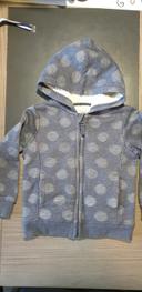 Gilet sweat capuche chaud 3/4 ans