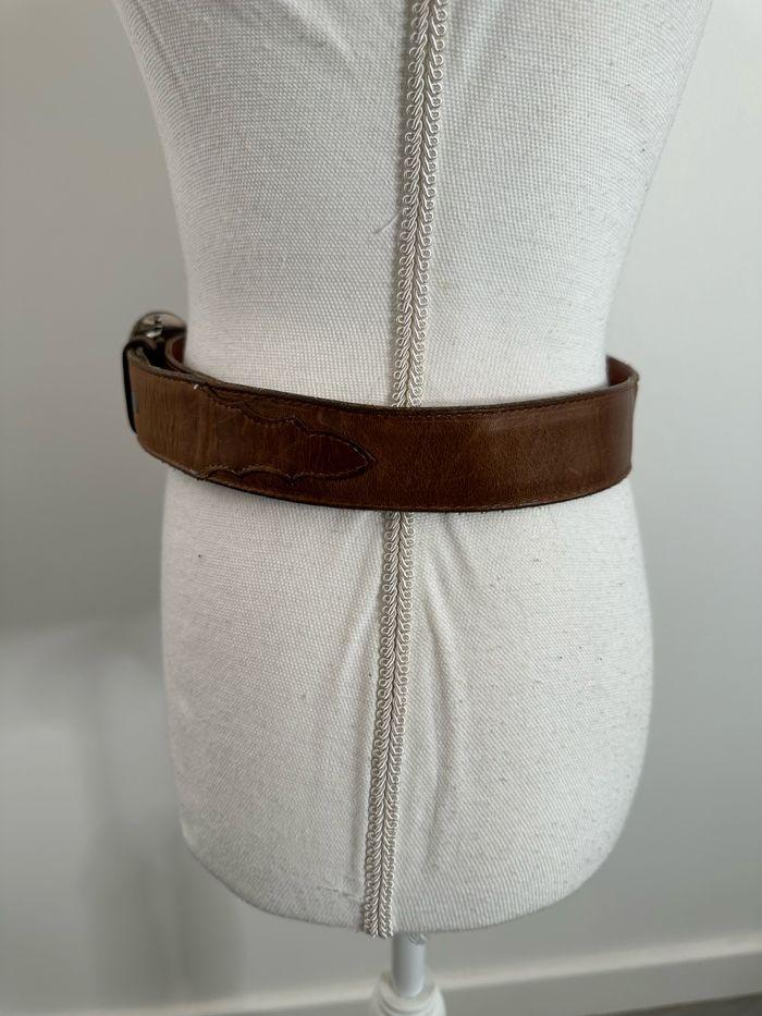 Ceinture en cuir véritable marron camel USA Vintage 93cm - photo numéro 2