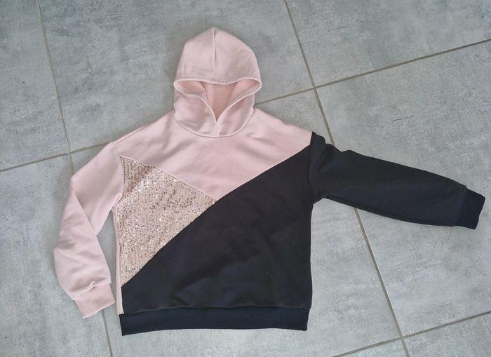 Lot de 2 sweats à capuche rose/noir et gris taille 10ans - photo numéro 4