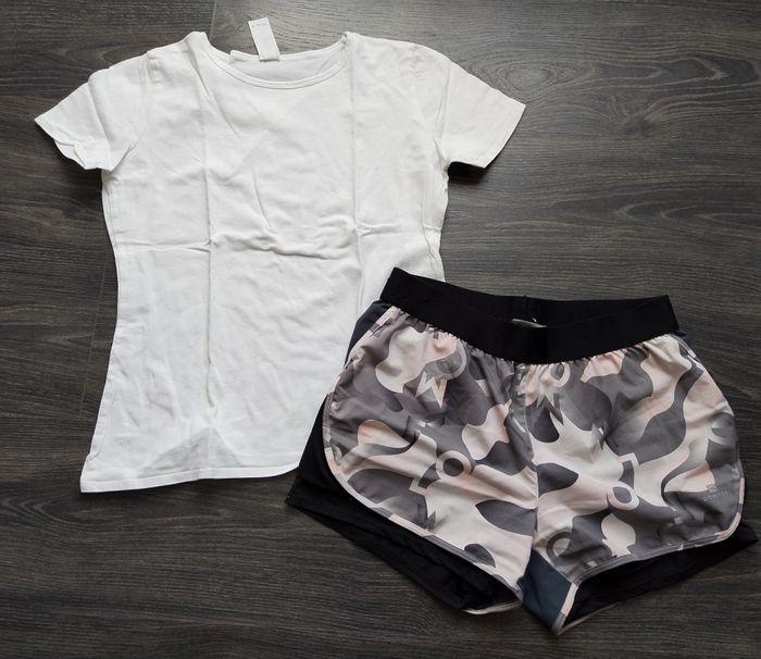 Ensemble sport t-shirt + short 12 ans gris blanc et rose Décathlon - photo numéro 1