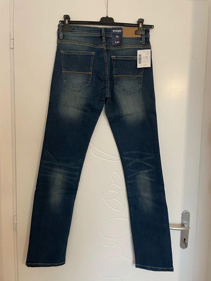 Jean bleu foncé extensible taille haute coupe straight droit neuf la halle taille 36 - photo numéro 4