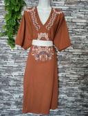 Robe longue coton ethnique marron bleu bonheur taille 54