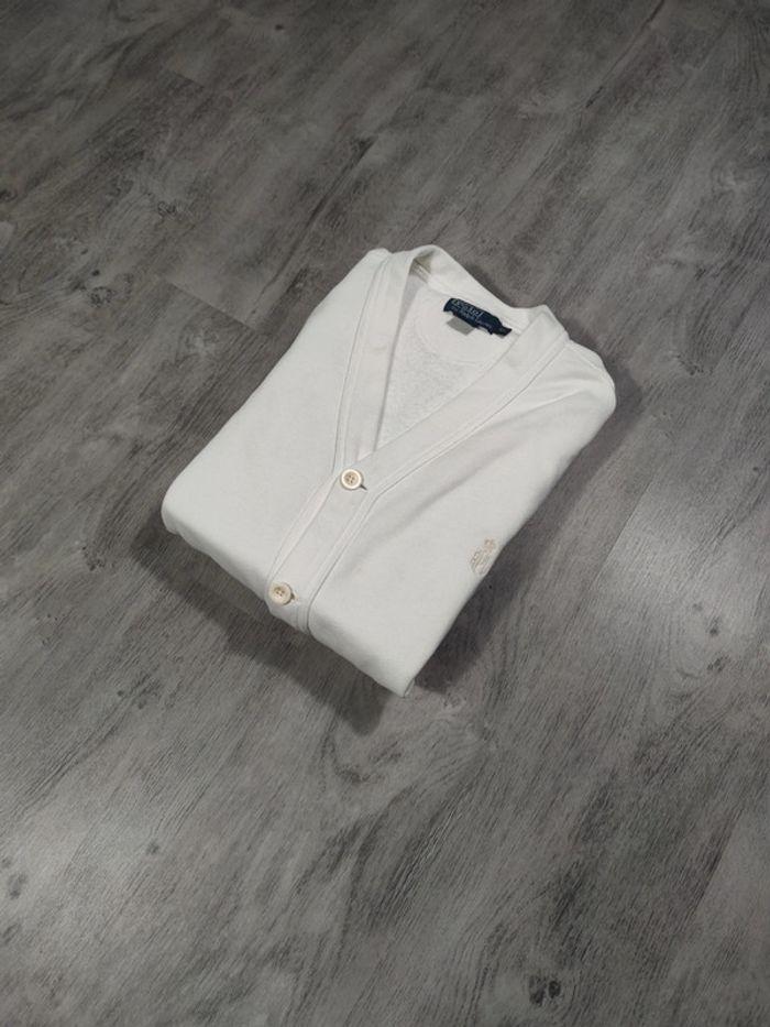 Pull Cardigan Ralph Lauren Blanc Logo Brodé Taille XL Homme - photo numéro 2