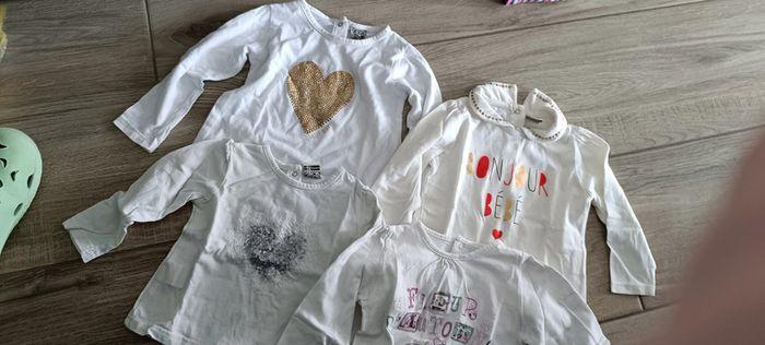 4 t shirts manches longues blanc avec motif 18 mois fille - photo numéro 1