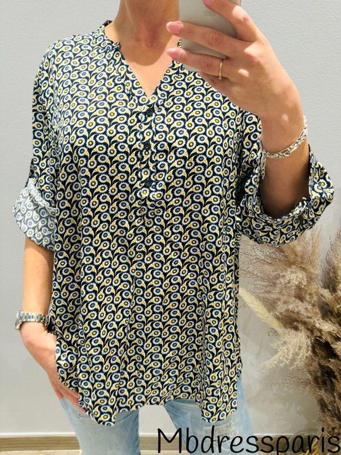 Belle blouse grande taille curvy marine à motif T50/52 B5 - photo numéro 1