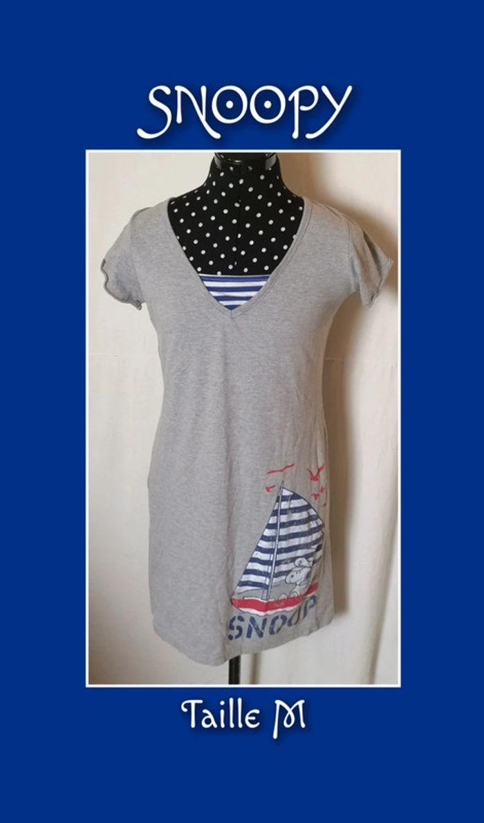 Nuisette / chemise de nuit gris bleu blanc rouge Snoopy by Schulz - photo numéro 1