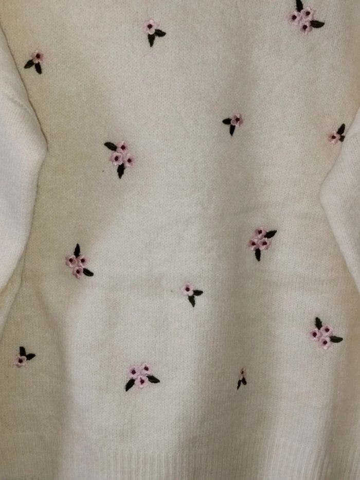 Pull avec laine Motif fleuri écru - photo numéro 4