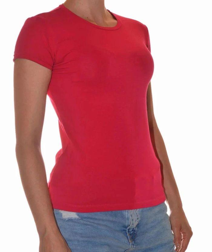 T-shirt rose uni taille M coupe basique ajusté col rond - photo numéro 2