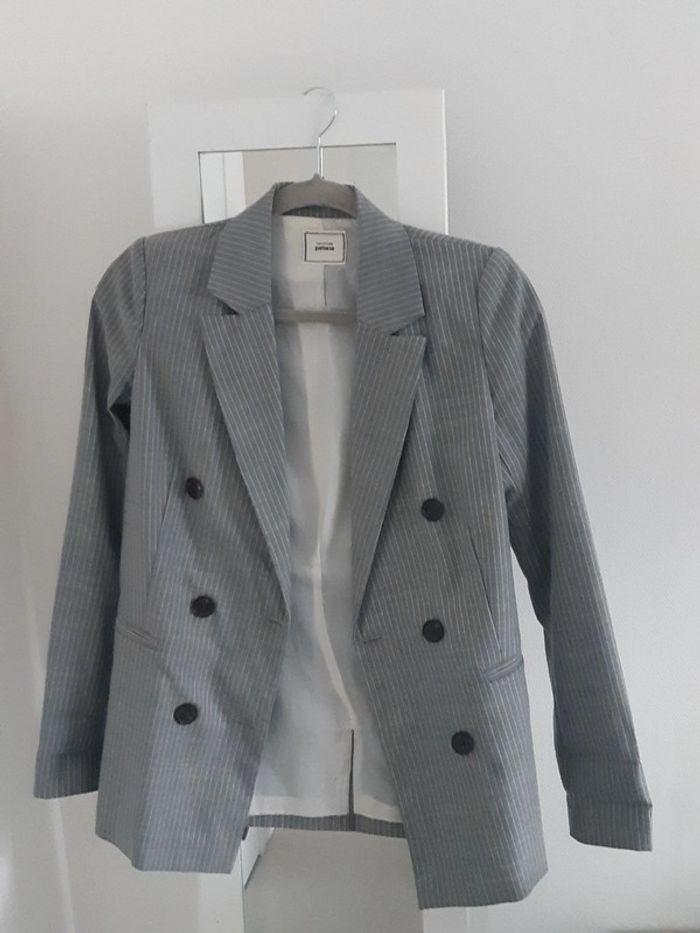 Blazer gris rayé blanc t.34 (xs) - photo numéro 1