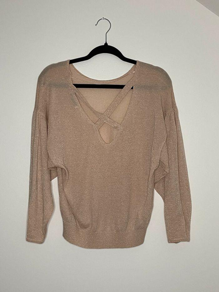 Pull fin dos croisé beige brillant Mango - photo numéro 2