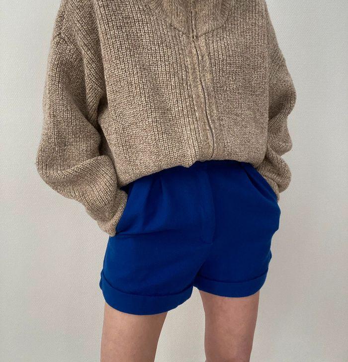 Short d’hiver bleu taille haute 80% laine - photo numéro 1