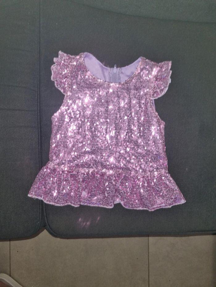 T-shirt sequins mauve - photo numéro 1