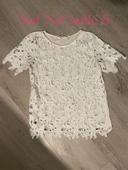 T-shirt blanc à manches courtes crochet dentelle devant transparent naf naf taille S