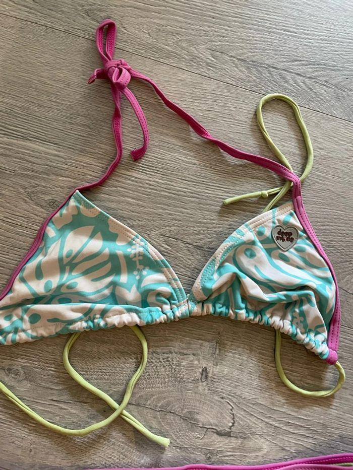 Maillot de bain 2 pièces soutien-gorge et culotte blanc à motifs turquoise vert deep inside taille L - photo numéro 2