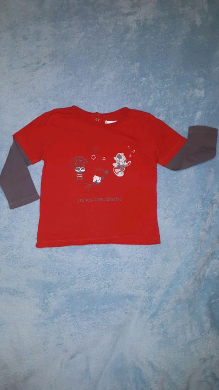 T-shirt manches longues garçon rouge et gris animaux Mes Petits Cailloux 18 mois - photo numéro 1