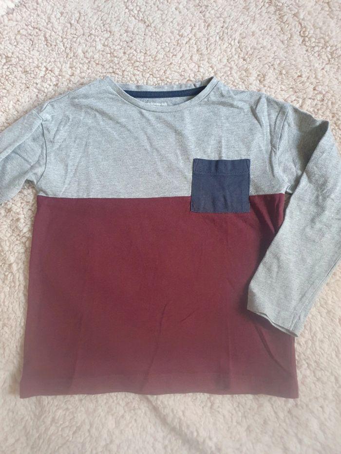 T-shirt ML bordeaux et gris