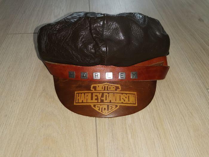 Casquette vintage en cuir Harley Davidson - photo numéro 1