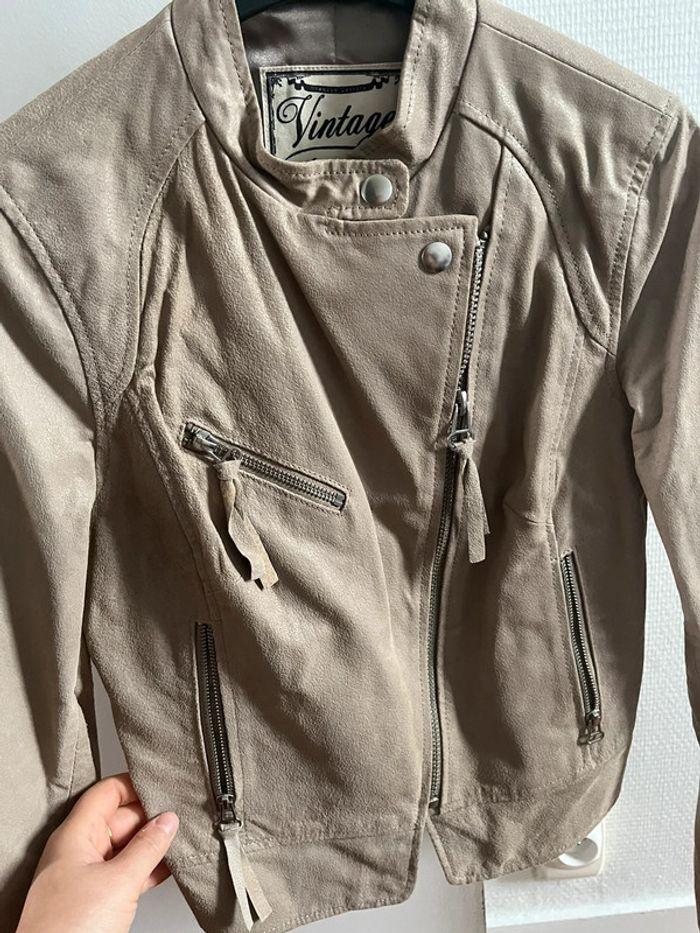 Veste en cuir beige - photo numéro 2