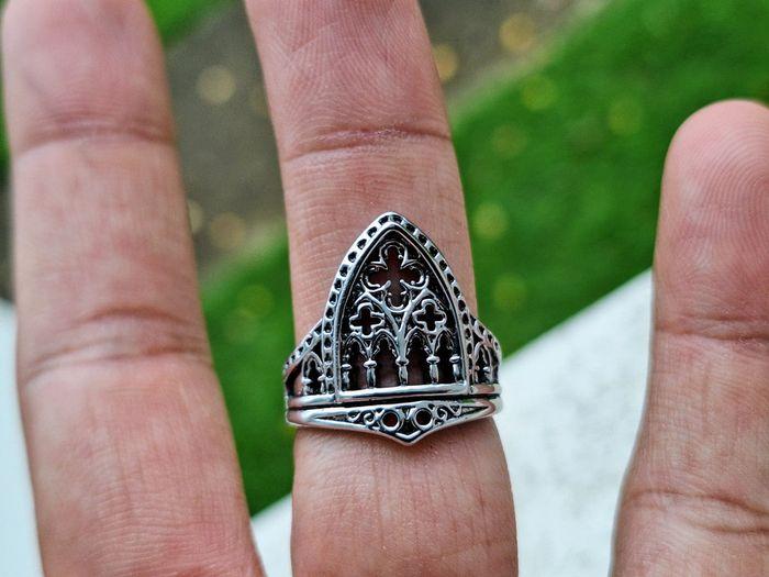 Bague Ouverte Argentée géométrique Ajustable style vintage Gothique avec croix de château - photo numéro 5