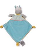 Doudou plat âne girafe cheval MOTS D'ENFANTS LECLERC bleu jaune blanc foulard